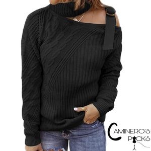 NWT Asymetrical cold shoulder turtle neck knit sweater top, with detail on strap